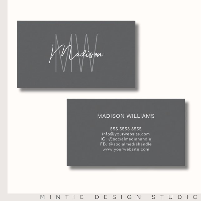 Monogram Logo Grau Moderne Minimalistisch Visitenkarte (Monogram Logo Gray Modern Minimalist Business Card)