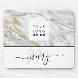 Monogram-Logo-Marble Gold Grau Weiß Mousepad