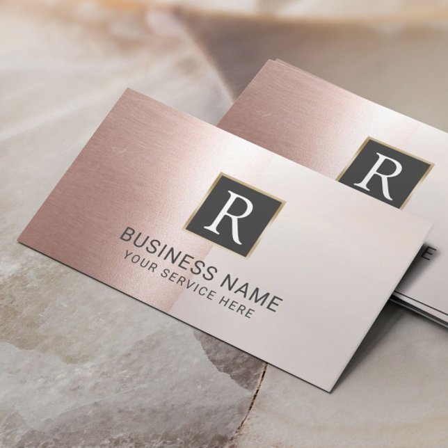 Monogram Logo Modern Blush Rose Gold Salon Wellnes Visitenkarte (Von Creator hochgeladen)