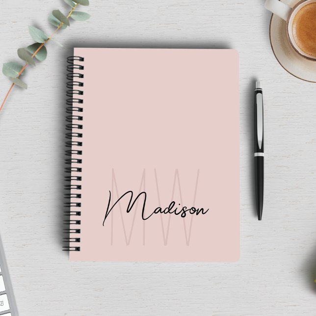 Monogram Logo Modern Minimalistisch Blush Pink Notizblock (Monogram Logo Modern Minimalist Blush Pink Notebook)