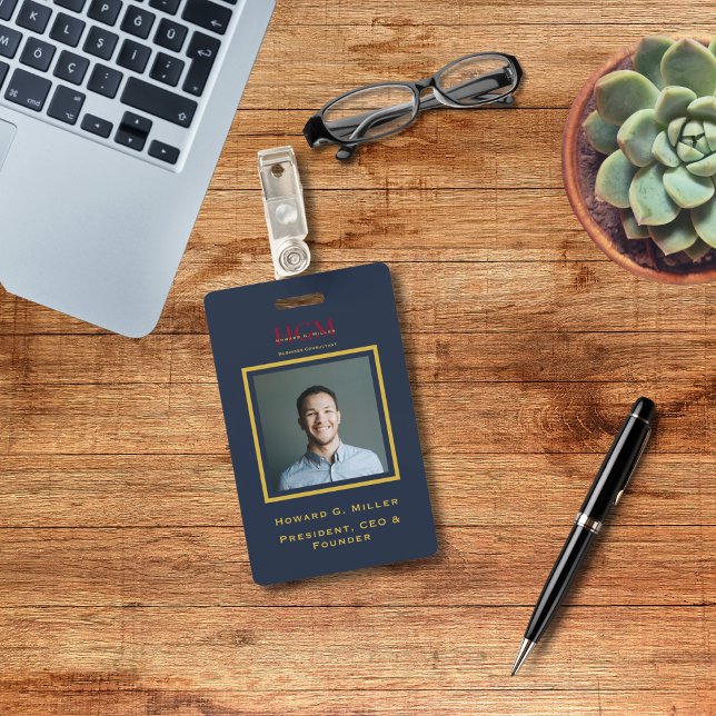 Monogram Logo Modern Navy Red Gold Foto Ausweis (Von Creator hochgeladen)