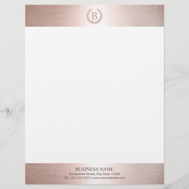 Monogram Logo Moderne Rose Gold Border Briefbogen (Vorderseite)