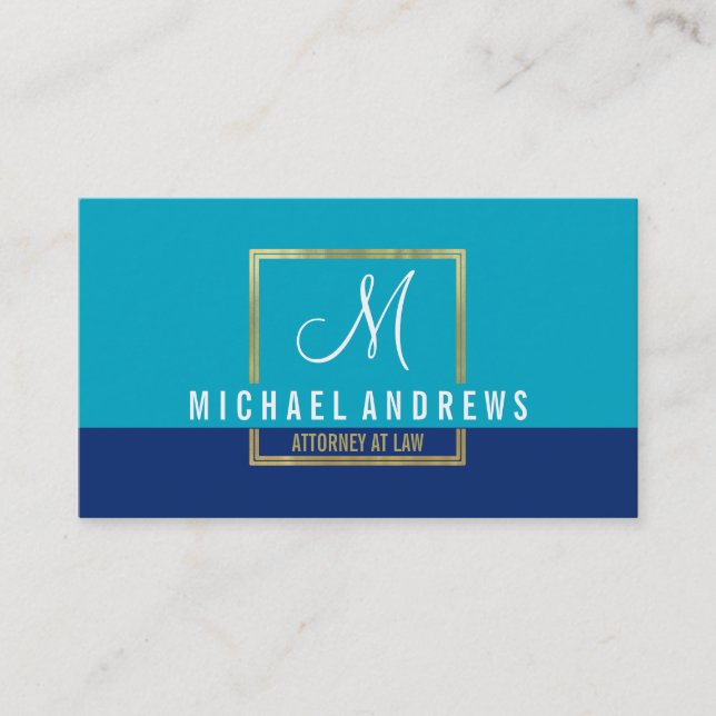 MONOGRAM LOGO Moderne Smart Gold Box Aqua Marine B Visitenkarte (Vorderseite)