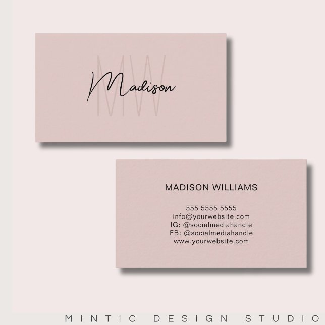 Monogram Logo Rosa Modern Minimalistisch Visitenkarte (Monogram Logo Blush Pink Modern Minimalist Business Card)