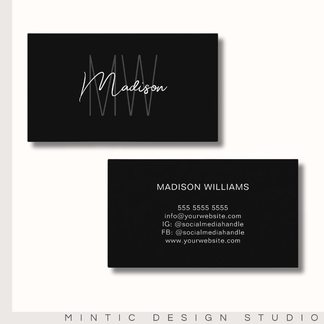 Monogram-Logo Schwarz-weiß Modern Minimalistisch Visitenkarte (Monogram Logo Black White Modern Minimalist Business Card)