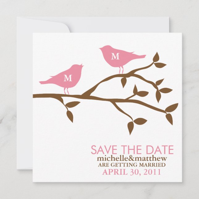 Monogram Love Birds Wedding Save the Date Einladung (Vorderseite)