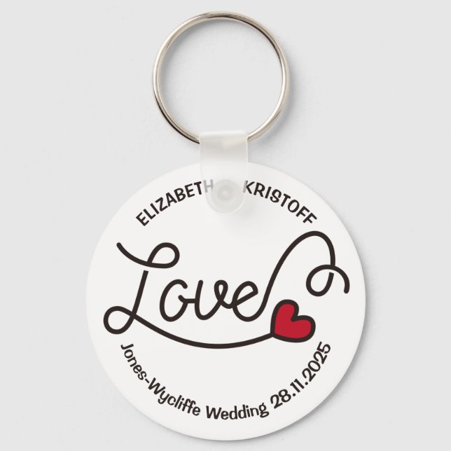 Monogram Love Modern Typography Art Red Heart Schlüsselanhänger (Vorderseite)