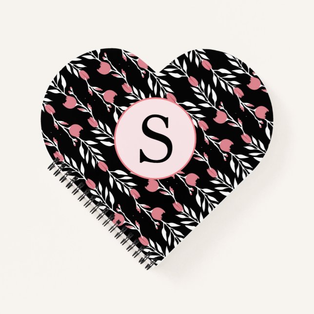Monogram Lovely Pink Roses Notizbuch (Vorderseite)