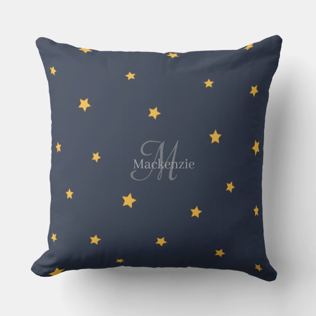 Monogram Lucky Stars Navy Blue Grauen Kissen Kisse (Vorderseite)