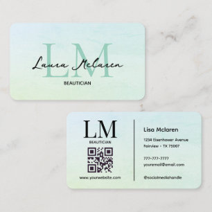 Monogram Luxe Aesthetics Mint Pastel QR-Code Visitenkarte