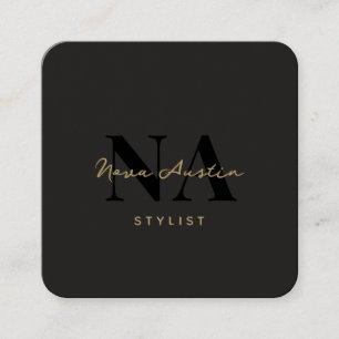 Monogram Luxe Trendy Aesthetic Gold Black QR Code Quadratische Visitenkarte