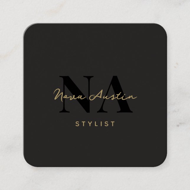 Monogram Luxe Trendy Aesthetic Gold Black QR Code Quadratische Visitenkarte (Vorderseite)