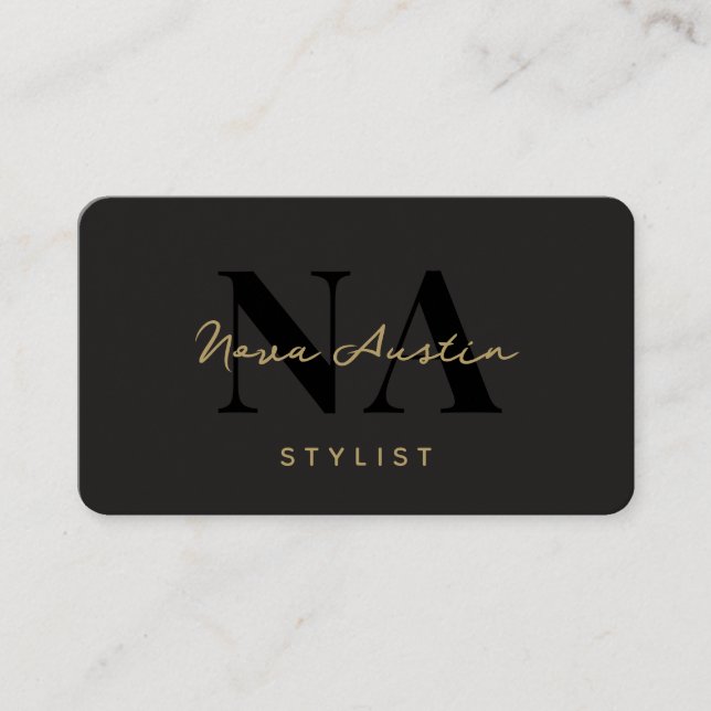 Monogram Luxe Trendy Aesthetic Gold Black QR Code Visitenkarte (Vorderseite)