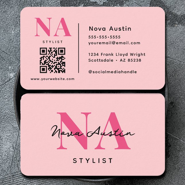 Monogram Luxe Trendy Aesthetic Hot Pink QR Code Visitenkarte (Von Creator hochgeladen)