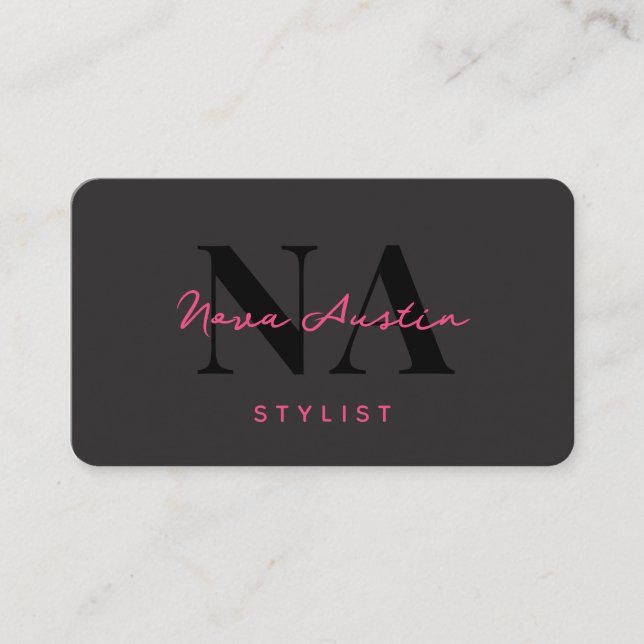 Monogram Luxe Trendy Ästhetik Hot Pink QR Code Visitenkarte (Vorderseite)