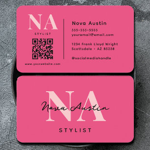 Monogram Luxe Trendy Ästhetik Hot Pink QR-Code Visitenkarte