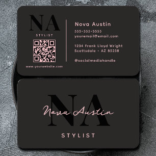 Monogram Luxe Trendy Ästhetik Pink Schwarz QR Code Visitenkarte
