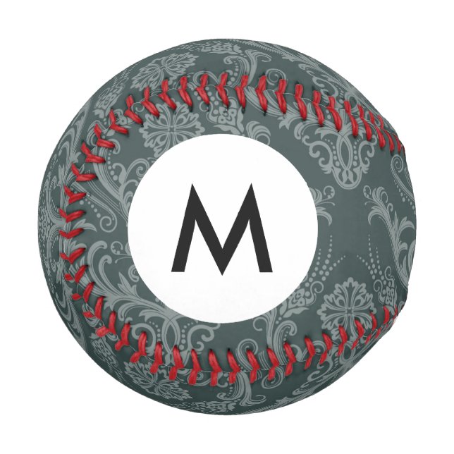 Monogram Luxuriöse Tapete aus grüner Blumenmatte Baseball (Vorderseite Links)