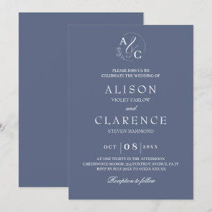 Monogram Luxury Blue Wedding Einladung