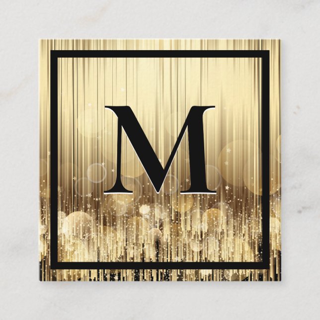 Monogram Luxury Golden Black Background Quadratische Visitenkarte (Vorderseite)