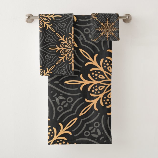 Monogram Luxus gold mandala Muster Badhandtuch Set (Insitu)