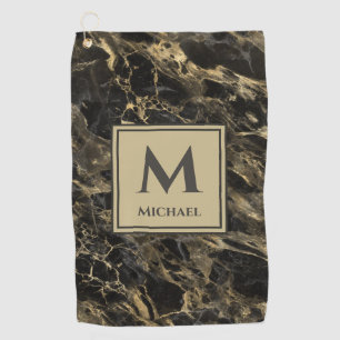 Monogram Luxus Schwarz und Gold Marmor Golfhandtuch