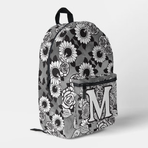 Monogram "M" Floral Tattoo Muster Schwarz-weiße DI Bedruckter Rucksack