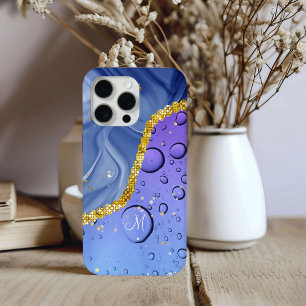 Monogram M Glam Gold Blue & Lila Droplets Case-Mate iPhone Hülle