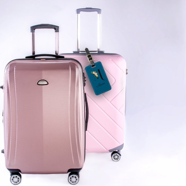 Monogram M Kobalt Aquarell Blume Gepäckanhänger (Von Creator hochgeladen)