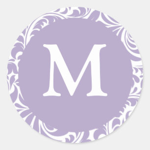 Monogram M Lavendel und White Wedding Siegel Runder Aufkleber