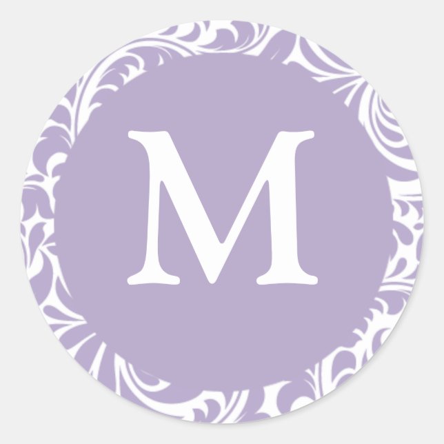 Monogram M Lavendel und White Wedding Siegel Runder Aufkleber (Vorderseite)