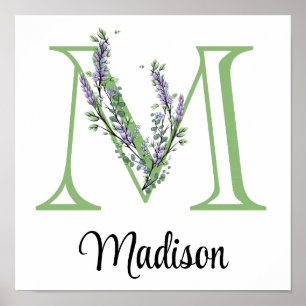 Monogram M Lavender Eucalyptus Kinderzimmer Poster