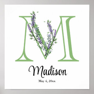 Monogram M Lavender Eucalyptus nursery  Poster