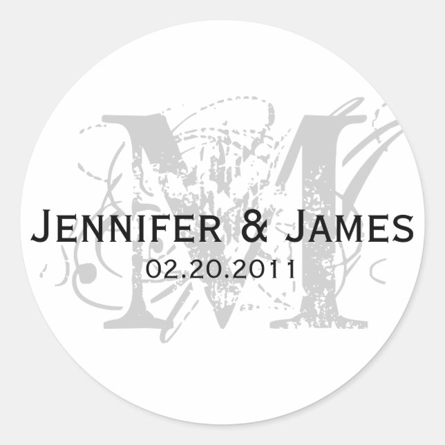 Monogram M Save the Date Hochzeitsticker Runder Aufkleber (Vorderseite)