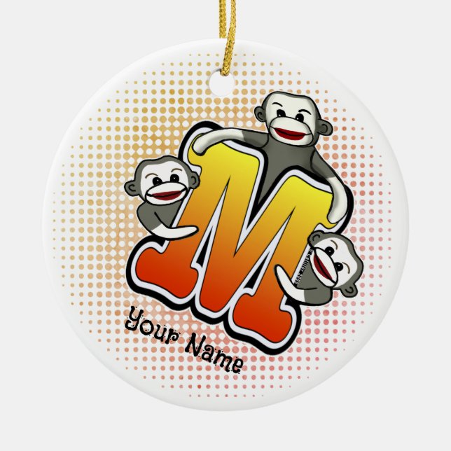 Monogram M Sock Monkey Keramik Ornament (Vorne)
