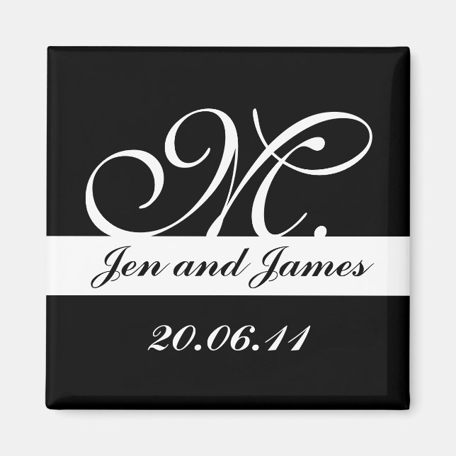 Monogram M Wedding Black & White Save the Date Magnet (Vorne)