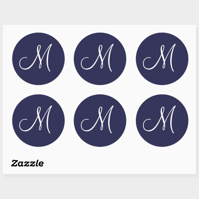 Monogram M White auf Navy Blue, Runder Aufkleber (Blatt)