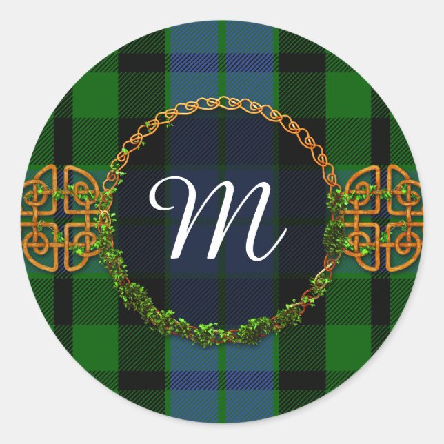 Monogram MacKay Tartan Runder Aufkleber (Vorderseite)