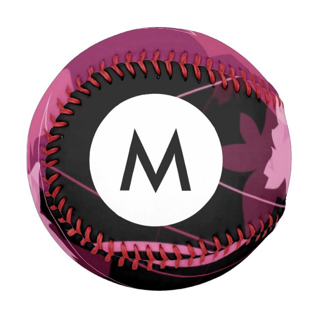 Monogram Magenta Floral Pattern Baseball (Vorderseite Links)