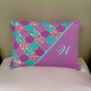 Monogram Magenta Lila Pink Aquamarine Meerjungensk Dekokissen