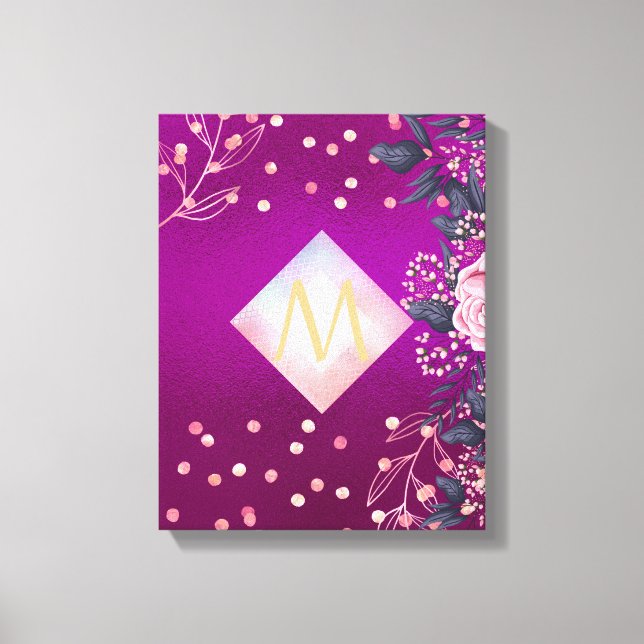 Monogram Magenta Rosegold Pink Metallic Glitzer Leinwanddruck (Vorderseite)