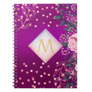 Monogram Magenta Rosegold Pink Metallic Glitzer Notizblock