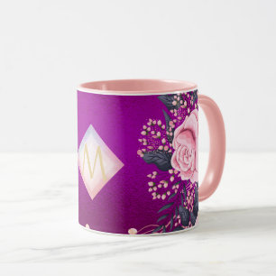 Monogram Magenta Rosegold Pink Metallic Glitzer Tasse