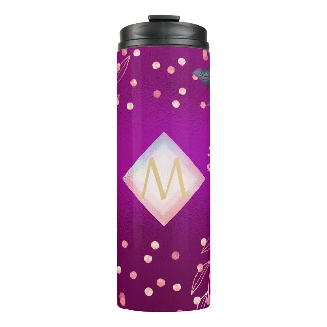 Monogram Magenta Rosegold Pink Metallic Glitzer Thermosbecher (Vorderseite)