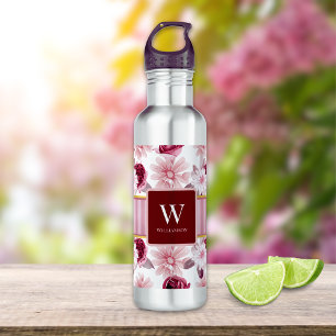 Monogram Magenta White Floral Edelstahlflasche