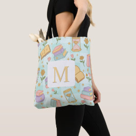 Monogram Magic Books Tote Bag Girly Mint Green