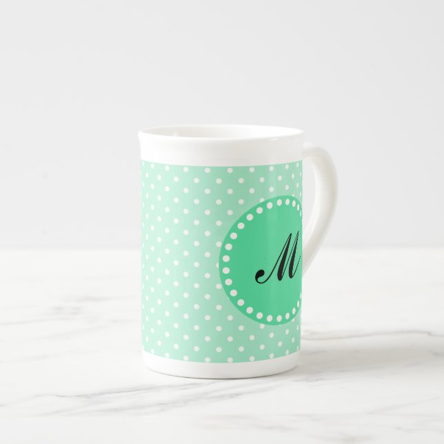 Monogram Magic Mint and White Polka Dot Prozellantasse (Vorderseite Rechts)