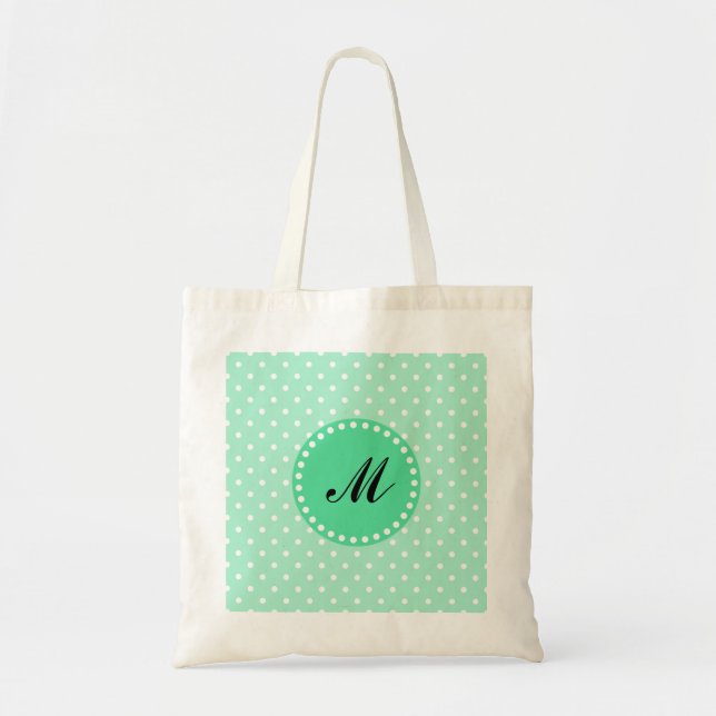 Monogram Magic Mint and White Polka Dot Tragetasche (Vorne)