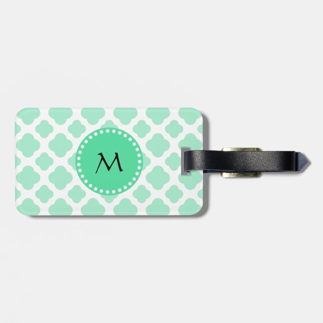 Monogram Magic Mint and White Quatrefolien Pattern Gepäckanhänger (Rückseite horizontal)