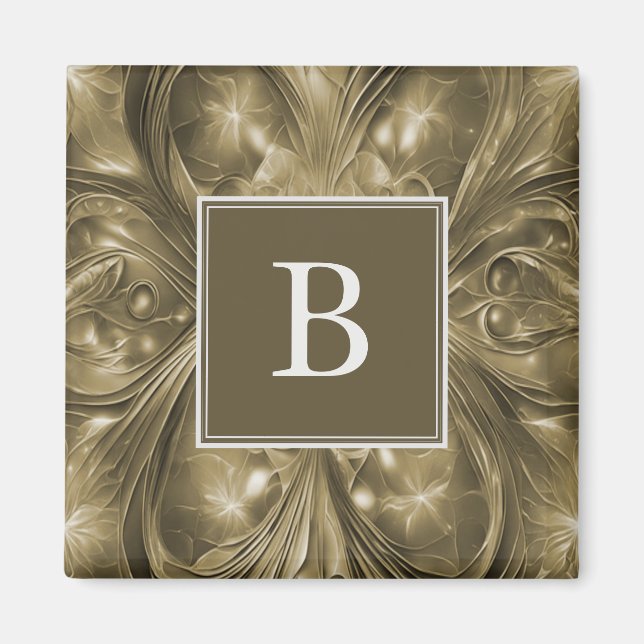 Monogram-Magnet - Abstraktes Gold-Blüh Magnet (Vorne)